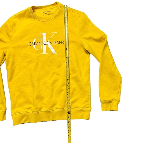 Calvin Klein Jeans Yellow Pullover Crewneck Sweatshirt Logo Unisex Small - Picture 4 of 5